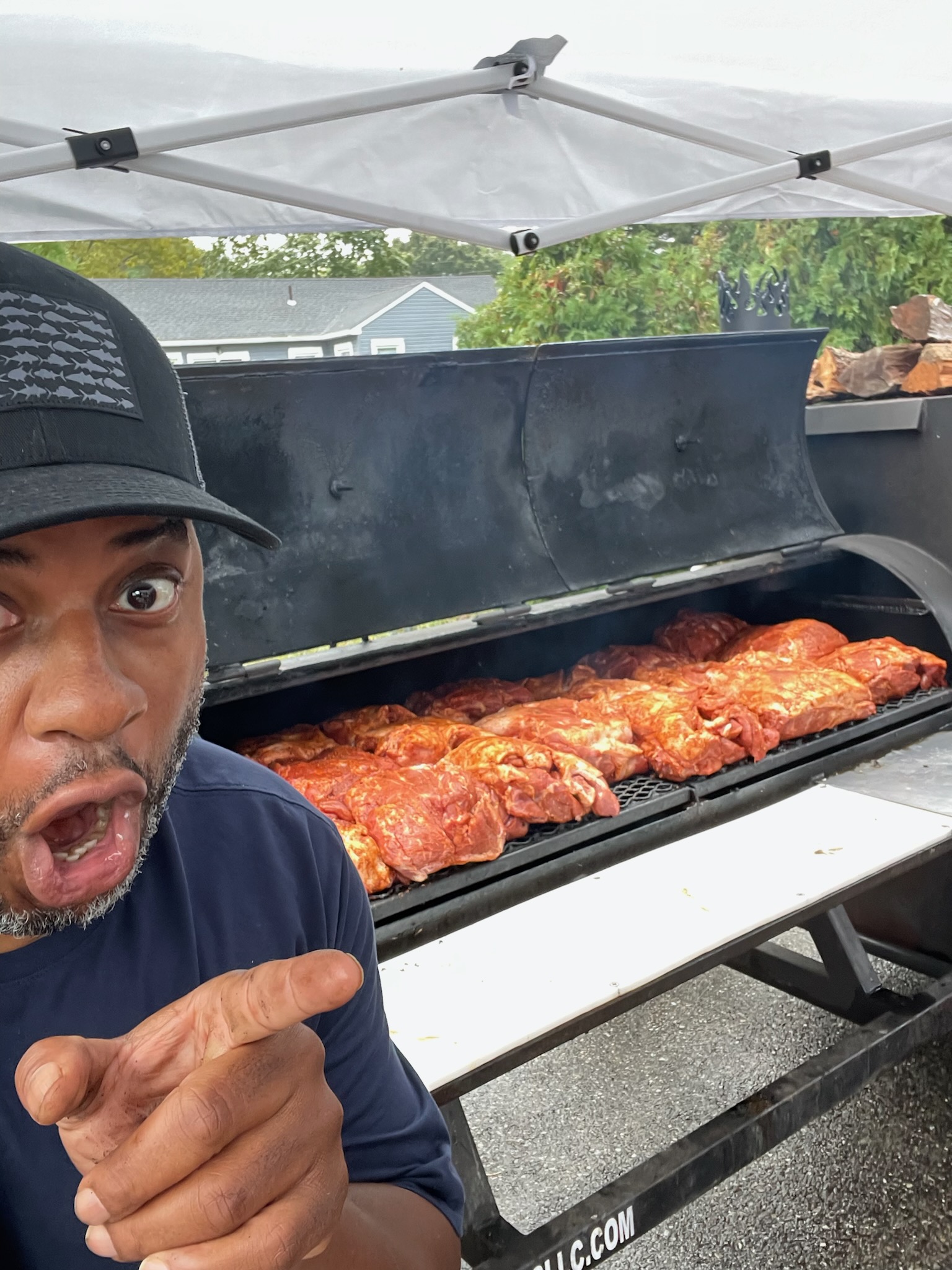 Big D fired up at the smoker